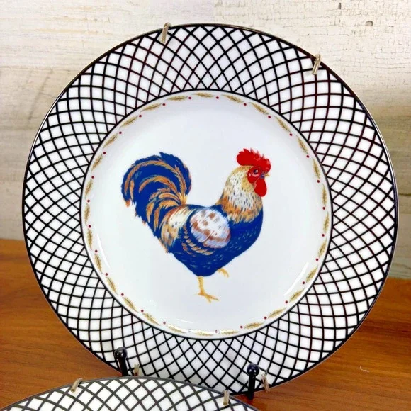 Andrea by Sadek Rooster Hand Painted Porcelain Plates Wall Decor Complete Set 4